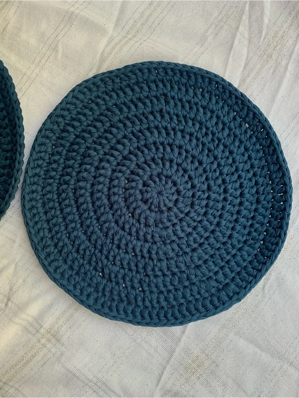 Handcrafted Set of 2 Blue Crochet Round Placemats - Home Accents
